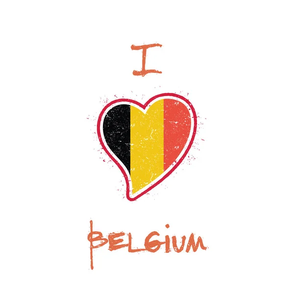 Βελγική σημαία tshirt πατριωτικό σχέδιο καρδιά σχήμα εθνική σημαία Βελγίου σε λευκό φόντο — Διανυσματικό Αρχείο