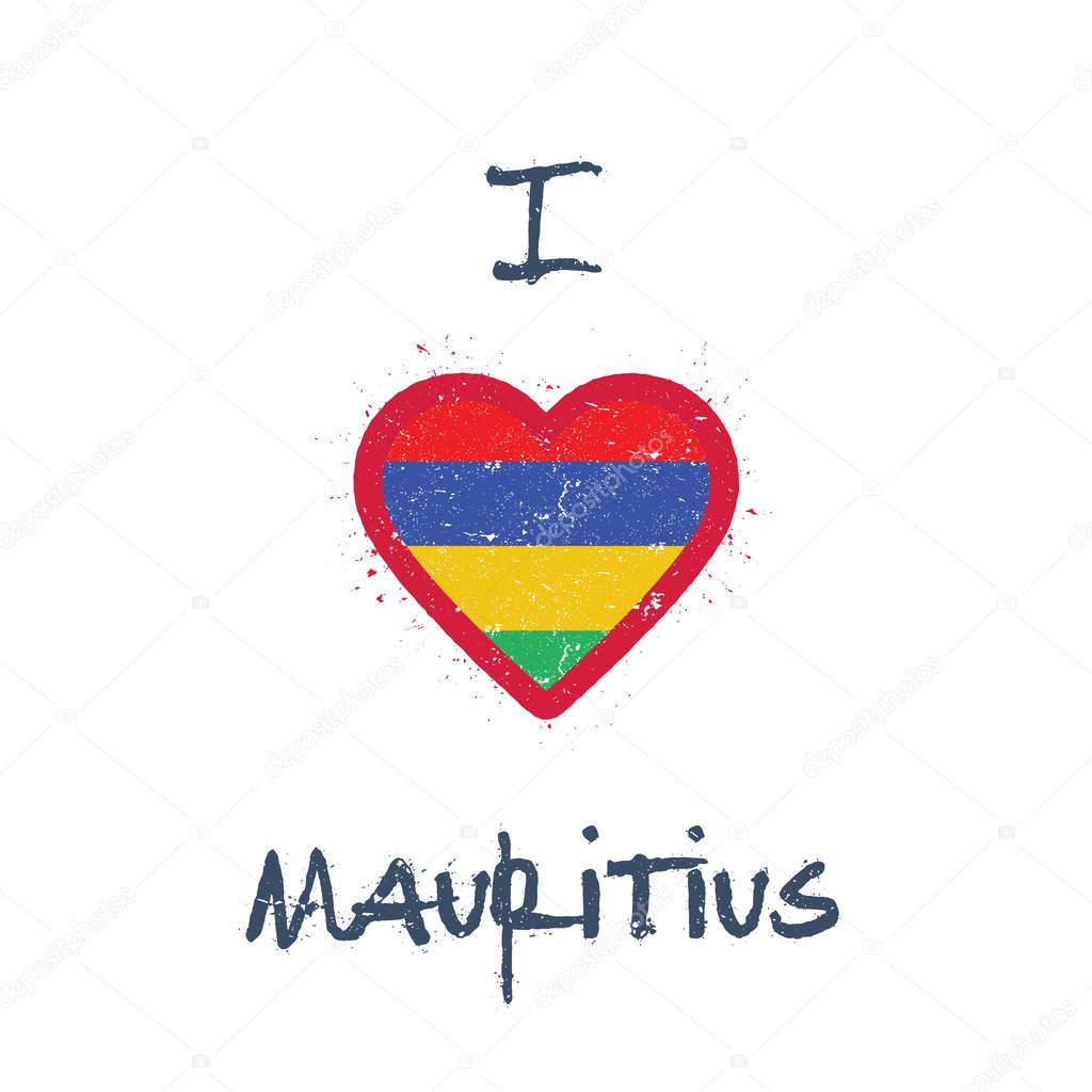 I love Mauritius tshirt design Mauritian flag in the shape of heart on white background Grunge