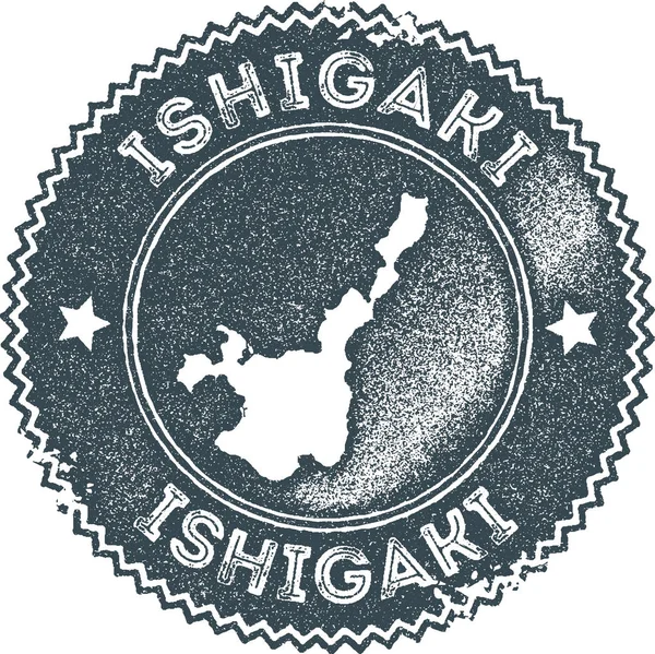Ishigaki mapa sello vintage Estilo retro etiqueta hecha a mano insignia o elemento para recuerdos de viaje oscuro — Archivo Imágenes Vectoriales