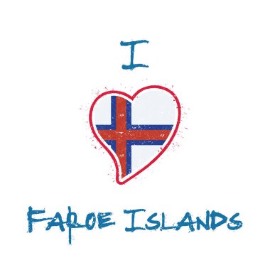 Faroe dili ulusal bayrak Faroe Adaları beyaz arka plan üzerinde kalp şeklinde vatansever tshirt tasarım bayrak