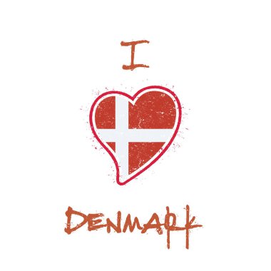 Beyaz arka planda vektör ulusal bayrak Danimarka Danimarka bayrağı vatansever tshirt tasarım kalp şeklinde