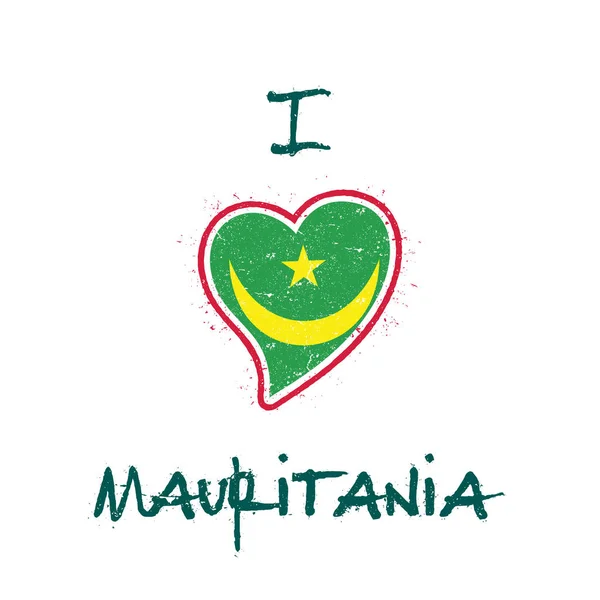 Bandera de Mauritania diseño de camiseta patriótica Bandera nacional en forma de corazón Mauritania en blanco — Vector de stock