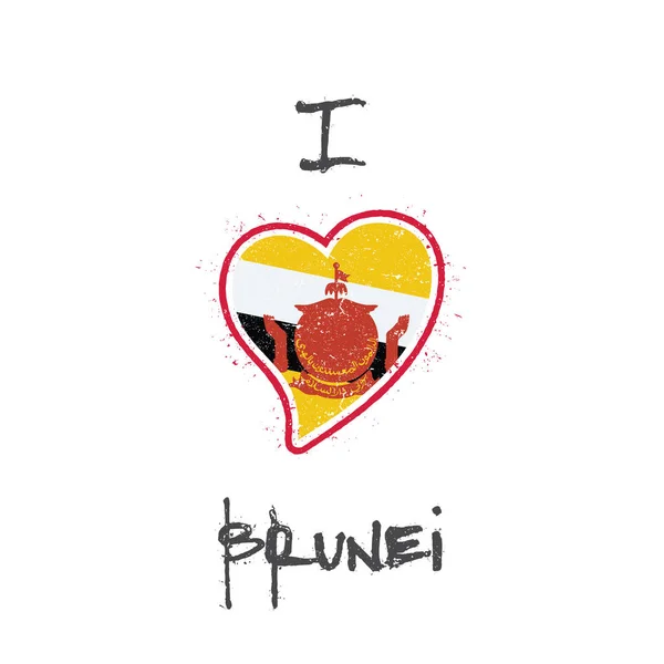 Bandera de Brunéi diseño de camiseta patriótica Bandera nacional en forma de corazón Brunéi Darussalam en blanco — Vector de stock