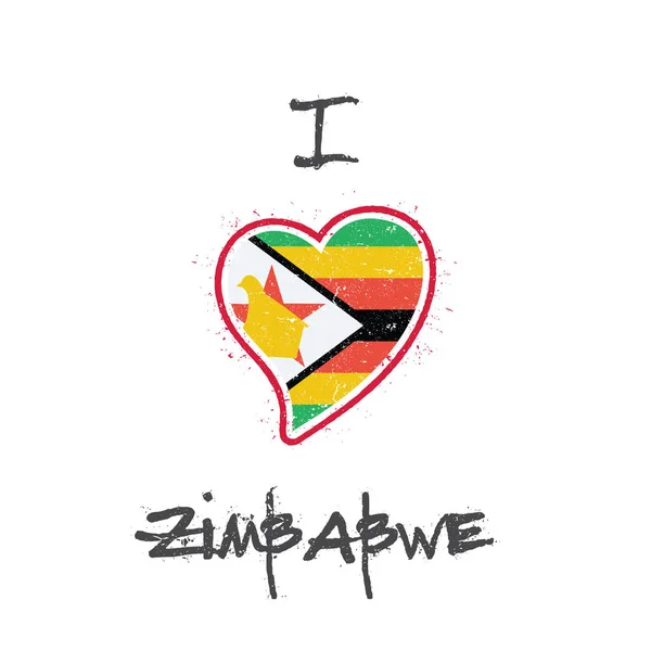 짐바브웨 플래그 애국 tshirt 디자인 심장 모양의 화이트에 짐바브웨 공화국의 국기 — 스톡 벡터