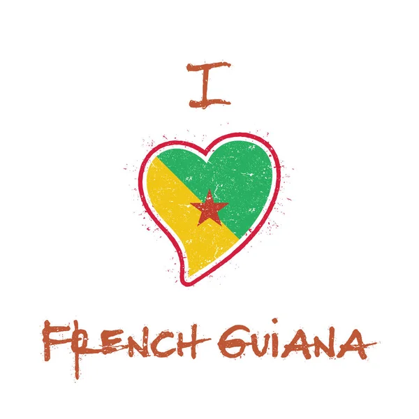 Bandera de Guayana Francesa diseño de camiseta patriótica Bandera nacional en forma de corazón Guayana Francesa en blanco — Vector de stock