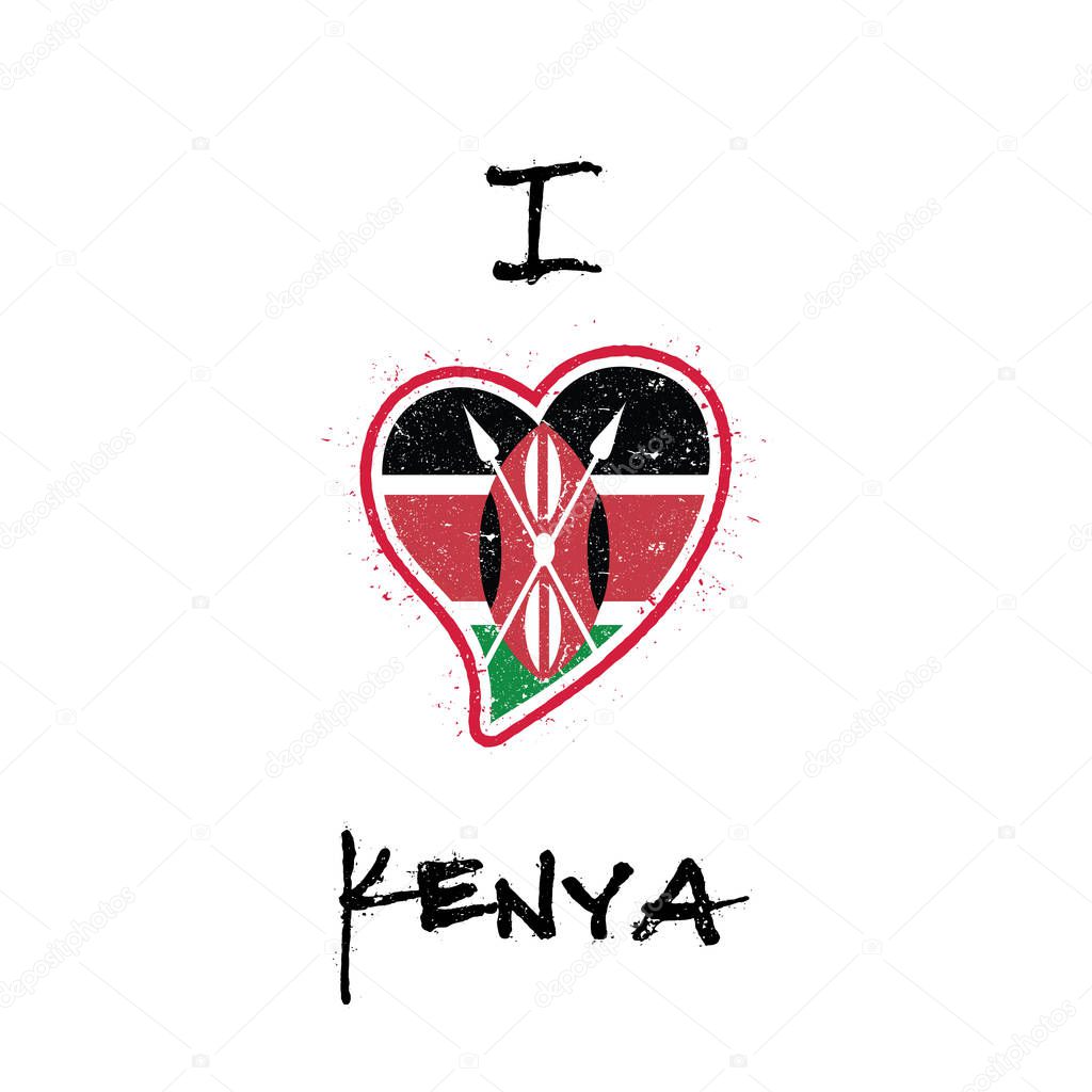 Kenyan flag patriotic tshirt design Heart shaped national flag Kenya on white background Vector