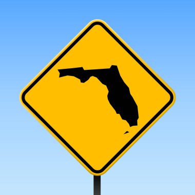 Florida harita üzerinde yol işaret. Kare poster Florida ile bizi harita üzerinde sarı rhomb yol işaret devlet. Vektör çizim.