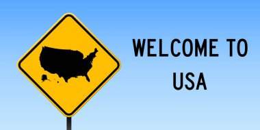 Yol işareti geniş poster ABD haritada ABD ülke harita üzerinde sarı rhomb yol işaret vektör ile