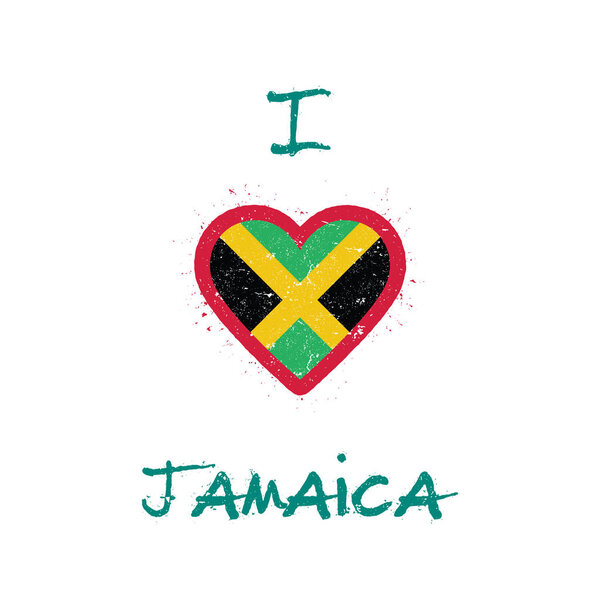 I love Jamaica tshirt design Jamaican flag in the shape of heart on white background Grunge