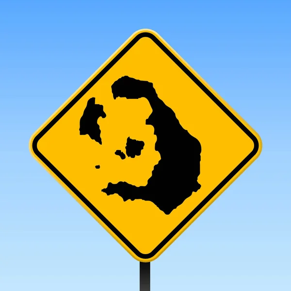 サントリーニ島地図道路標識 正方形の黄色の菱形の道路標識にサントリーニ島の地図とポスター ベクトル図 — ストックベクタ