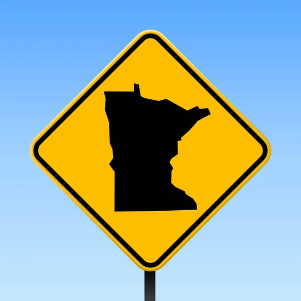 Minnesota cartina su cartello stradale Quadrato poster con Minnesota noi mappa di stato su cartello stradale rombo giallo — Vettoriale Stock