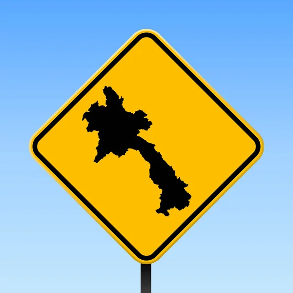 Карта Лаоса на дорожном знаке Плакат площади с картой страны Лаоса на желтом ромбе — стоковый вектор