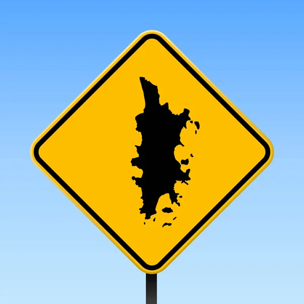 Phuket kaart op weg ondertekenen vierkante poster met Phuket island kaart op de gele rhomb verkeersbord Vector — Stockvector