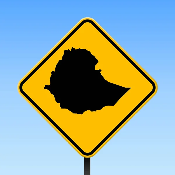 Etiópia Térkép road sign tér plakáton Etiópia ország térképét, a sárga rombusz út jel vektor — Stock Vector