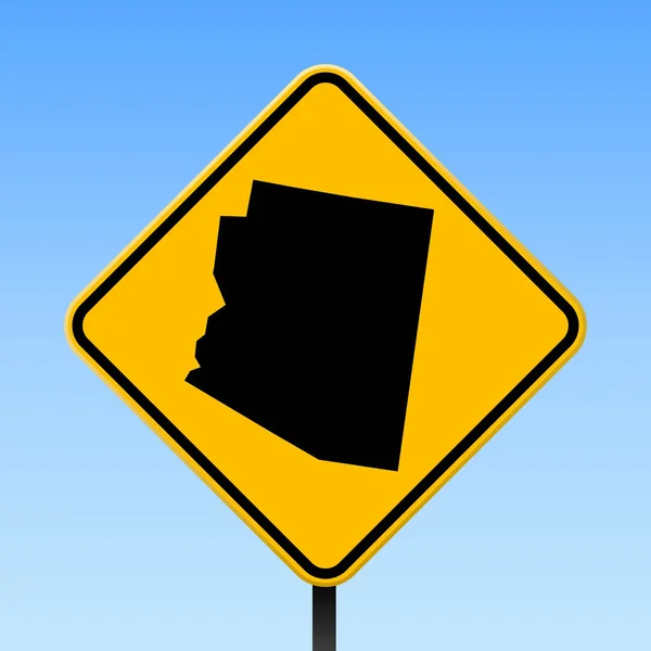 Arizona carte sur panneau de signalisation Affiche carrée avec Arizona nous carte de l'État sur le panneau de signalisation jaune losange vectoriel — Image vectorielle