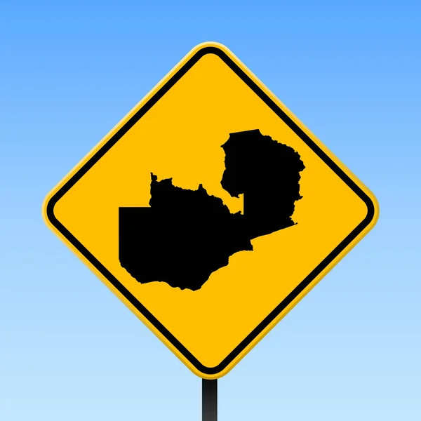 Zâmbia mapa na placa de estrada Praça cartaz com Zâmbia mapa do país na placa de estrada de losango amarelo Vector —  Vetores de Stock