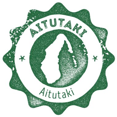 Aitutaki harita vintage damga Retro tarzı el yapımı etiket rozet veya öğe seyahat Hediyelik karanlık