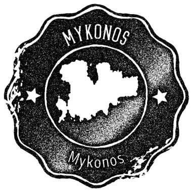 Mykonos harita vintage damgası Retro tarzı el yapımı etiketi rozet veya öğe için seyahat Hatıra Eşyası siyah