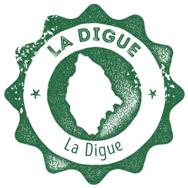 La Digue harita vintage damga Retro tarzı el yapımı etiket rozet veya öğe seyahat Hediyelik karanlık