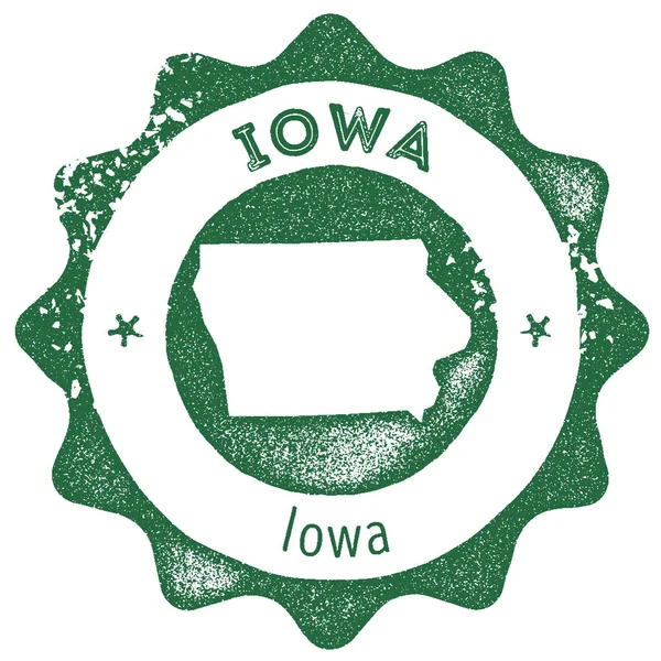 Iowa mappa timbro vintage Stile retrò distintivo etichetta fatta a mano o elemento per souvenir di viaggio scuro — Vettoriale Stock
