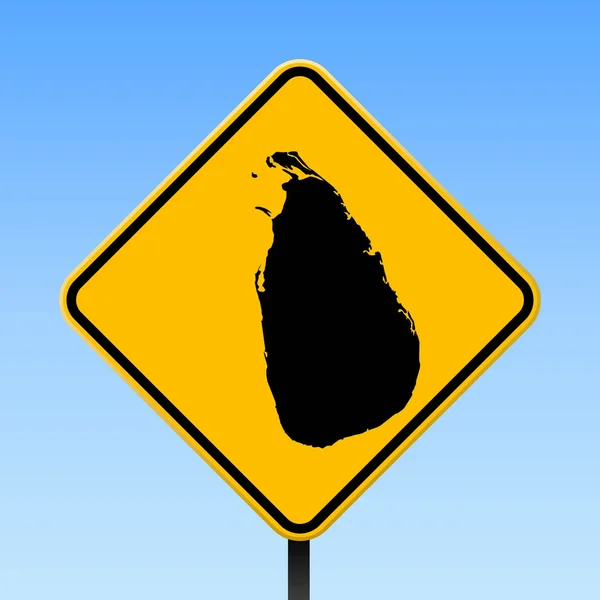 Mapa de Sri Lanka en la señal de tráfico Cartel cuadrado con mapa del país de Sri Lanka en rombo amarillo señal de tráfico — Vector de stock