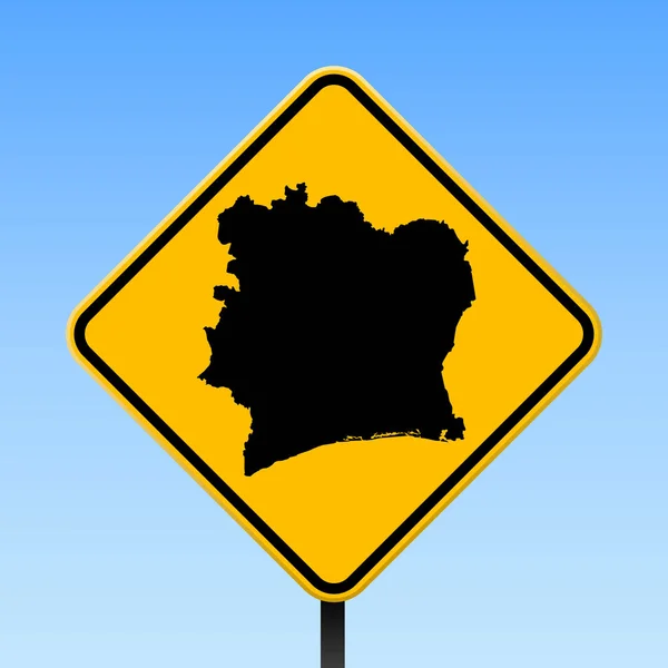 コートジボワール地図道路署名コートジボワール国地図黄色菱形道路標識と正方形のポスター — ストックベクタ
