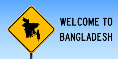 Yol işareti geniş poster haritada Bangladeş Bangladeş ülke harita üzerinde sarı rhomb yol işaret ile