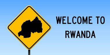 Ruanda ülke harita üzerinde sarı rhomb yol işaret vektör ile Ruanda harita yol işareti geniş poster üzerinde