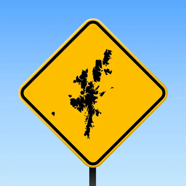 Kaart van het vasteland op weg ondertekenen vierkante poster met vasteland eiland kaart op de gele rhomb verkeersbord Vector — Stockvector