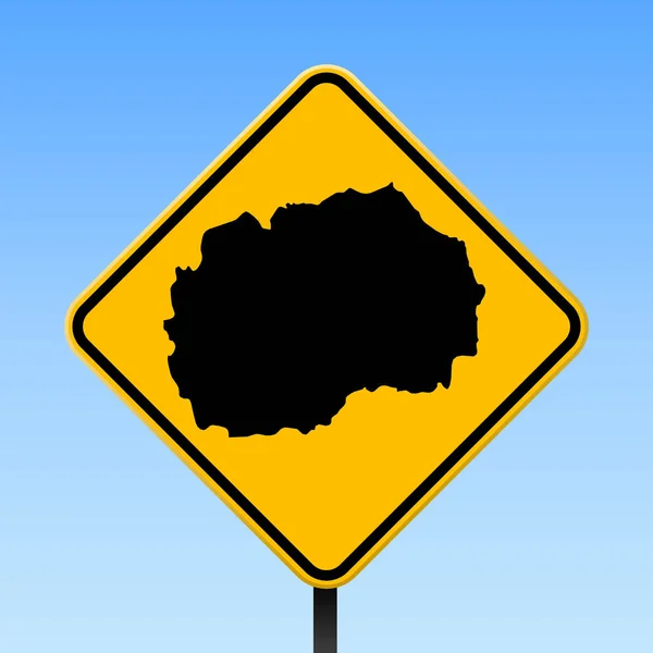 Macédoine carte sur panneau de signalisation Affiche carrée avec carte de pays Macédoine sur panneau de signalisation jaune losange — Image vectorielle