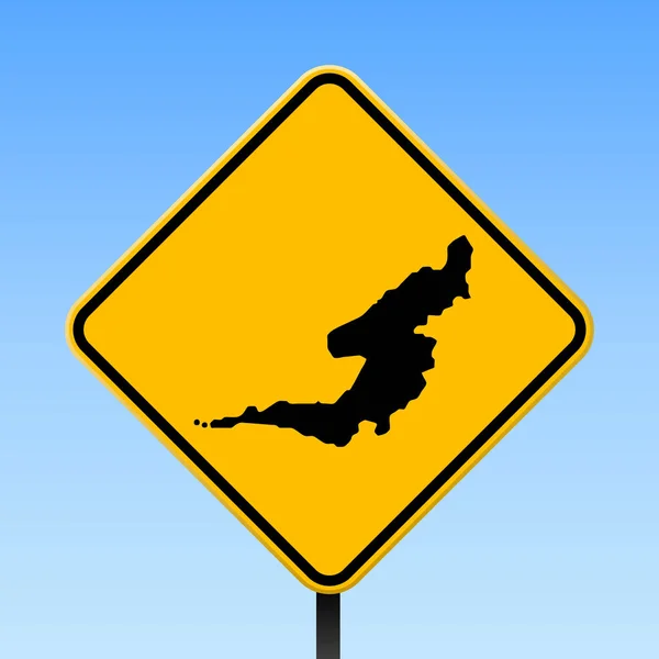 Bequia mapu na silnici podepsat čtvercový plakát s mapou ostrově Bequia na žlutý kosočtverec dopravní značkou Vector — Stockový vektor
