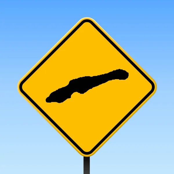 Petite carte Cayman sur panneau de signalisation Affiche carrée avec la carte de l'île Little Cayman sur la route jaune losange — Image vectorielle