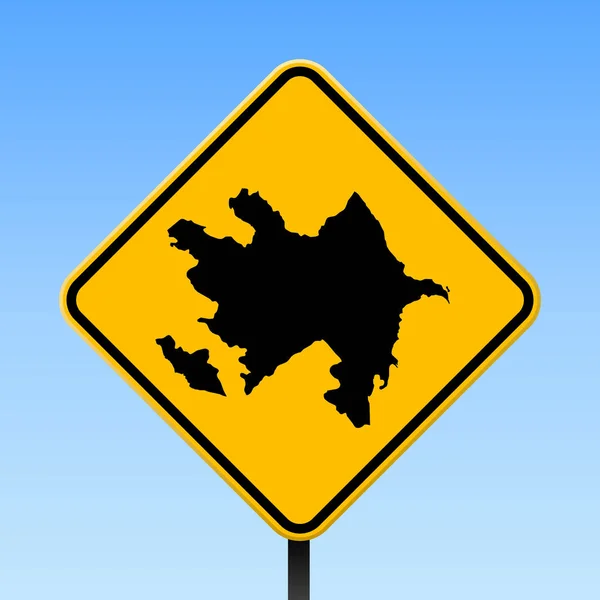Χάρτης Αζερμπαϊτζάν σε οδικό σημάδι τετράγωνο αφίσα με Αζερμπαϊτζάν χάρτη της χώρας σε κίτρινο ρόμβο πινακίδα — Διανυσματικό Αρχείο