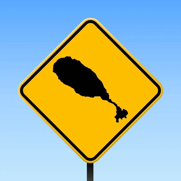 Mapa de Saint Kitts en la señal de tráfico Cartel cuadrado con mapa de la isla de Saint Kitts en rombo amarillo señal de tráfico — Vector de stock