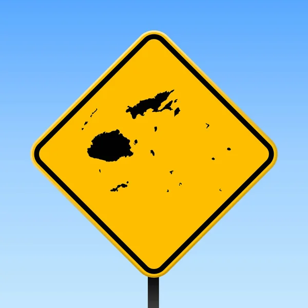 Mapa de Fiyi en la señal de tráfico Cartel cuadrado con mapa del país de Fiyi en rombo amarillo señal de tráfico Vector — Vector de stock