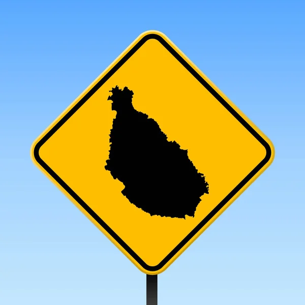Isla Santiago mapa en la señal de tráfico Cartel cuadrado con Isla Santiago mapa en ruta rombo amarillo — Vector de stock