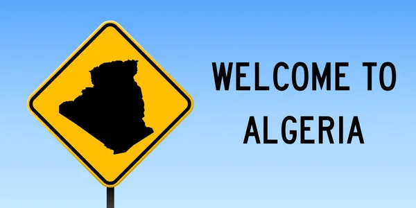 Algeria map on road sign Wide poster with Algeria country map on yellow rhomb road sign Vector — Stock Vector