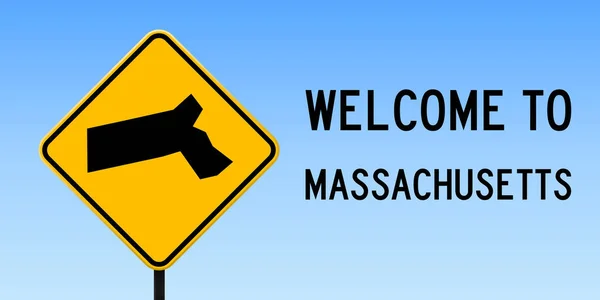 Massachusetts mapovat na silnici podepsat široké plakátu s Massachusetts nás mapu státu na silnici žlutý kosočtverec — Stockový vektor