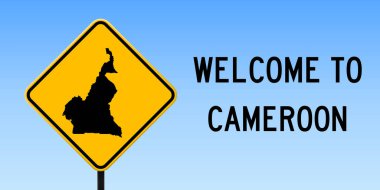 Yol işareti geniş poster haritada Kamerun Kamerun ülke harita üzerinde sarı rhomb yol işaret vektör ile