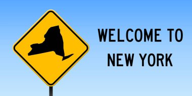 New York harita üzerinde yol işaret New York ile geniş poster bize devlet harita üzerinde sarı rhomb yol işaret vektör