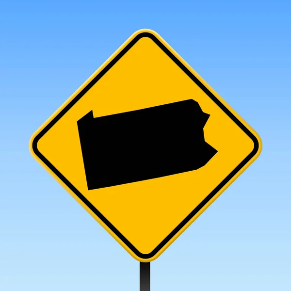 Пенсільванія карта на дорозі знак квадратних плакат з Пенсільванії нас держави карту на жовтий rhomb дорозі — стоковий вектор