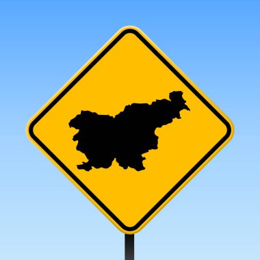 Slovenya Harita Slovenya ülke harita üzerinde sarı rhomb yol işaret vektör ile yol işareti kare poster üzerinde