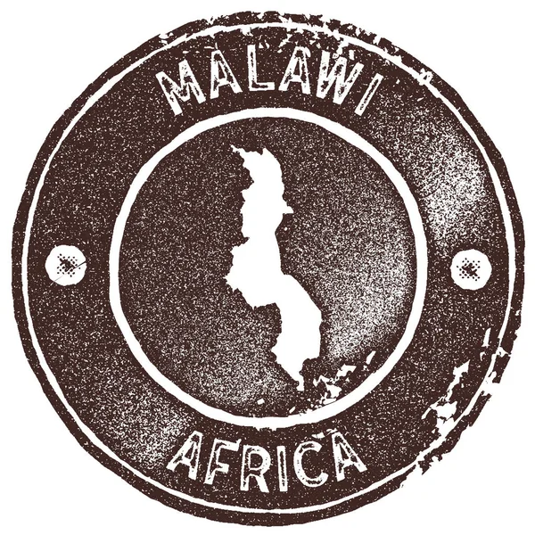 Malawi-Karte Vintage-Briefmarken im Retro-Stil handgefertigtes Etikettenabzeichen oder Element für Reisesouvenirs braun — Stockvektor