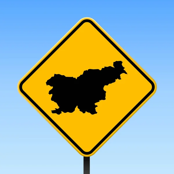 Slovenien karta på vägen skylt fyrkantig affisch med Slovenien land karta på gul romb vägmärke vektor — Stock vektor