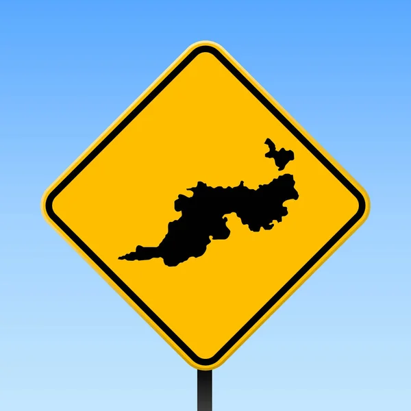 Mapa de la isla de Guana en la señal de tráfico Cartel cuadrado con mapa de la isla de Guana en rombo amarillo señal de tráfico — Vector de stock