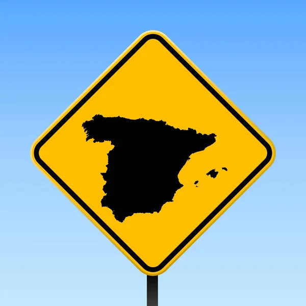 Spagna cartina su cartello stradale Manifesto quadrato con cartina paese Spagna su cartello stradale giallo rombo Vettore — Vettoriale Stock