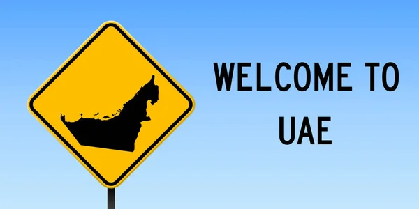 UAE map on road sign Wide poster with UAE country map on yellow rhomb road sign Vector