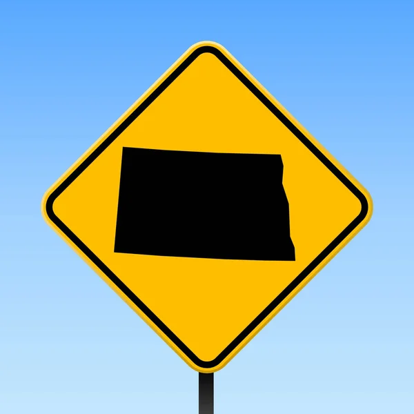 Dakota do Norte mapa na placa da estrada Praça cartaz com Dakota do Norte mapa do estado em estrada losango amarelo —  Vetores de Stock