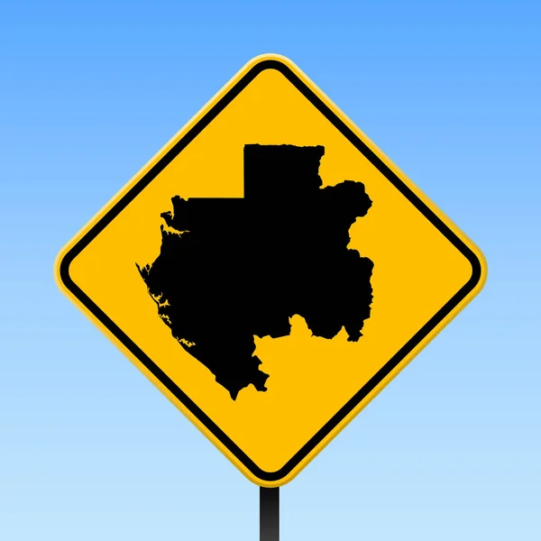 Gabon cartina su cartello stradale Quadrato con cartina paese Gabon su cartello stradale giallo rombo Vettore — Vettoriale Stock