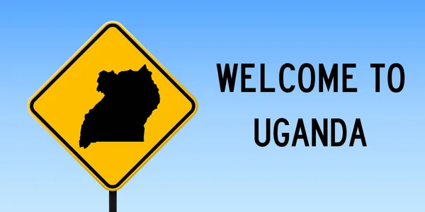 Uganda mapa na placa de estrada Amplo cartaz com Uganda mapa do país na placa de estrada de losango amarelo Vector —  Vetores de Stock